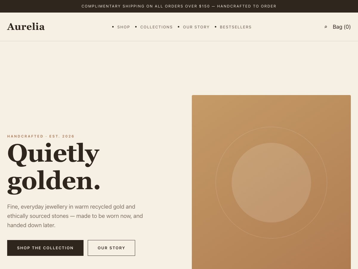 2026 Free Ecommerce Template for Jewellery Brand — Earthy Tone (Aurelia)