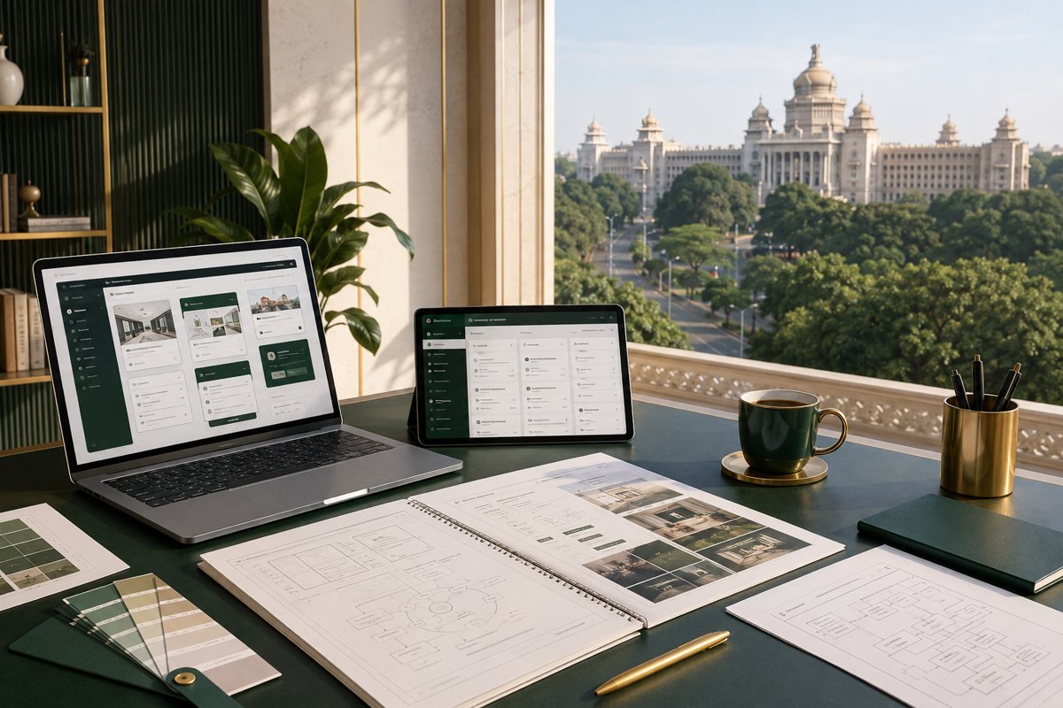 Illustrative service design mockup with Bengaluru in the background