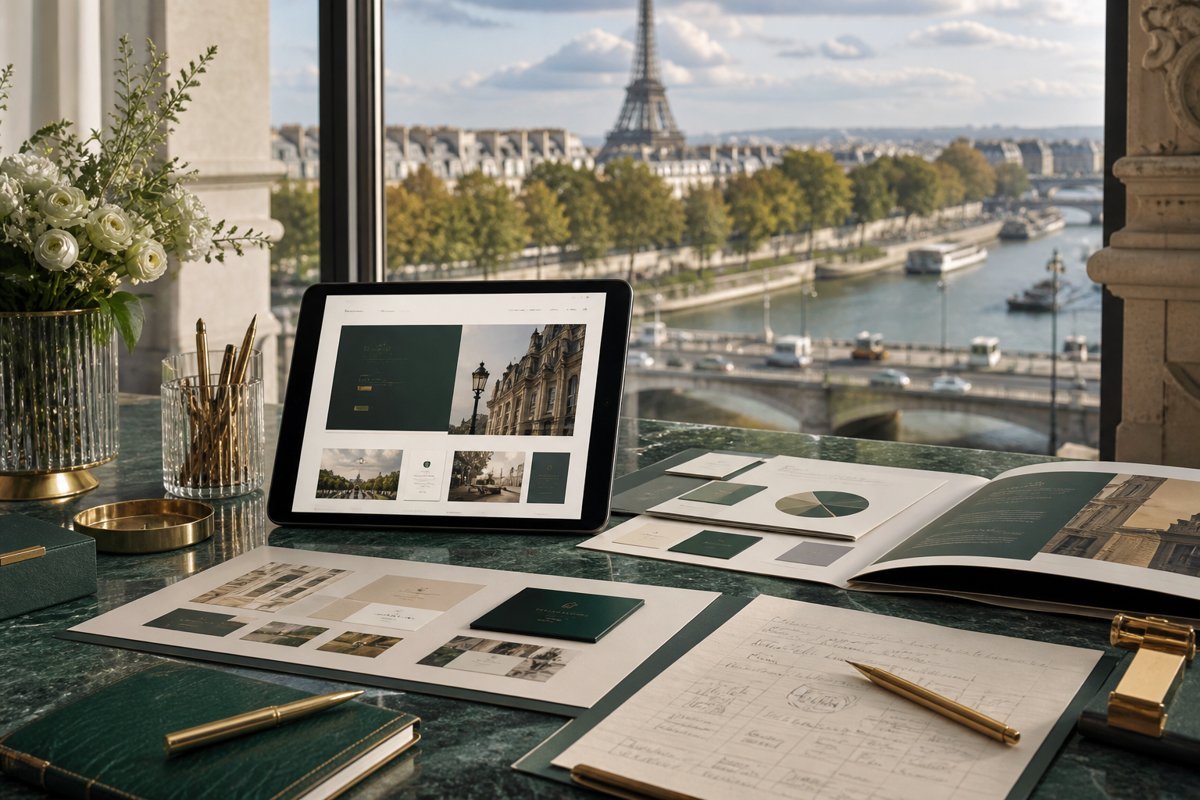 Illustrative service design mockup with Paris in the background