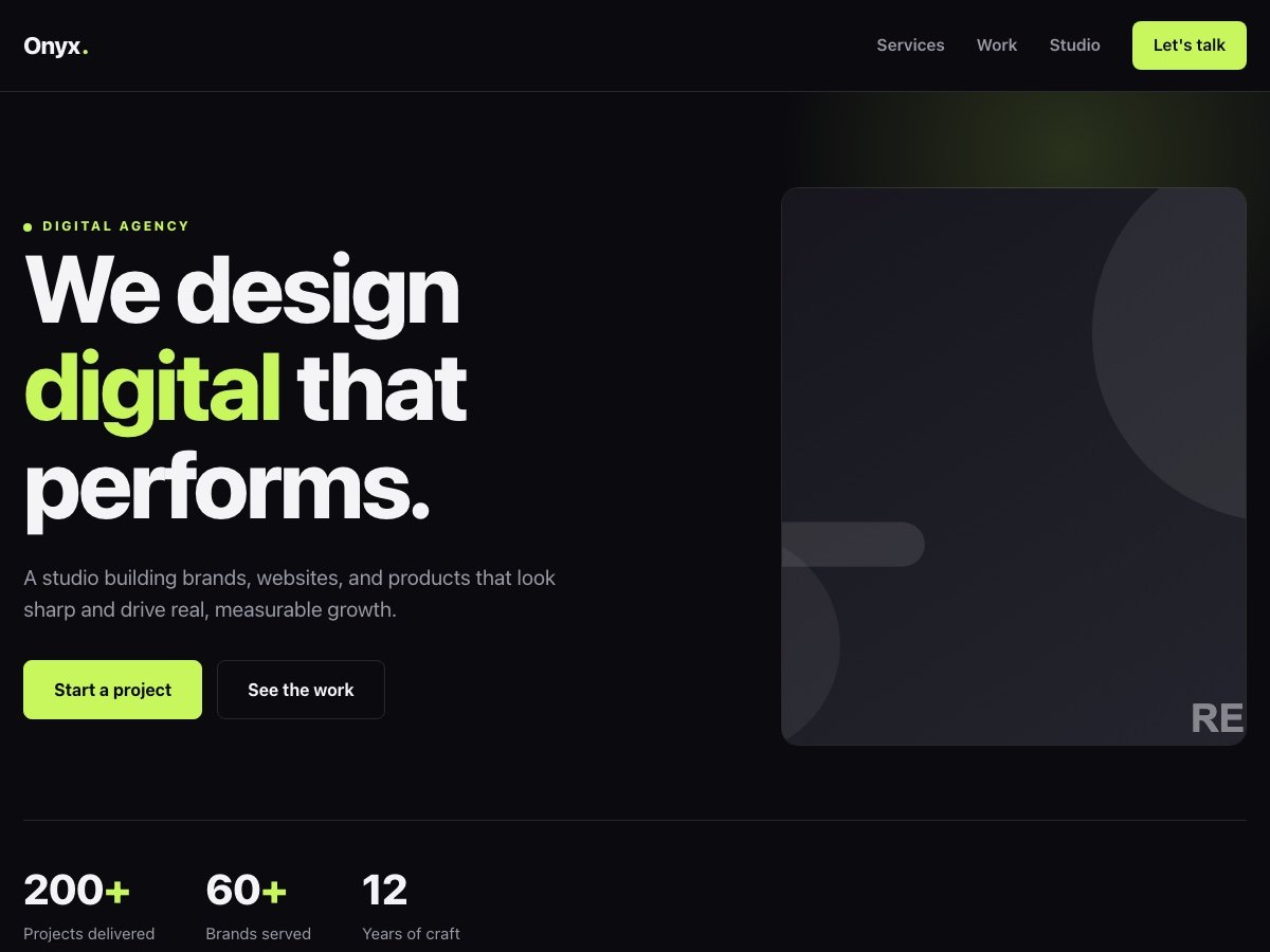 Onyx — Free Dark Agency WordPress Theme by Kavish Arora preview
