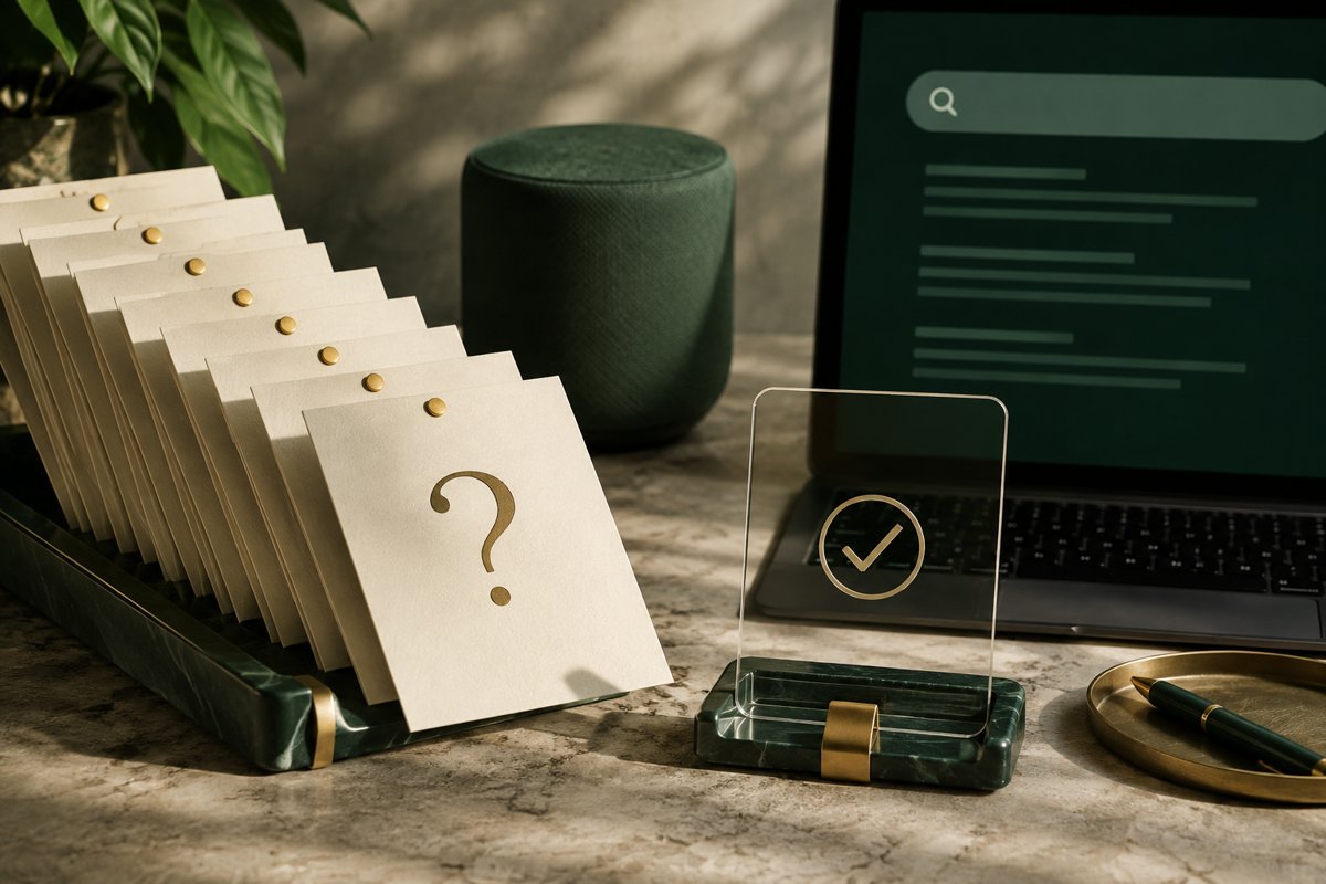 Answer engine optimisation (AEO) — illustrative creative and working environment
