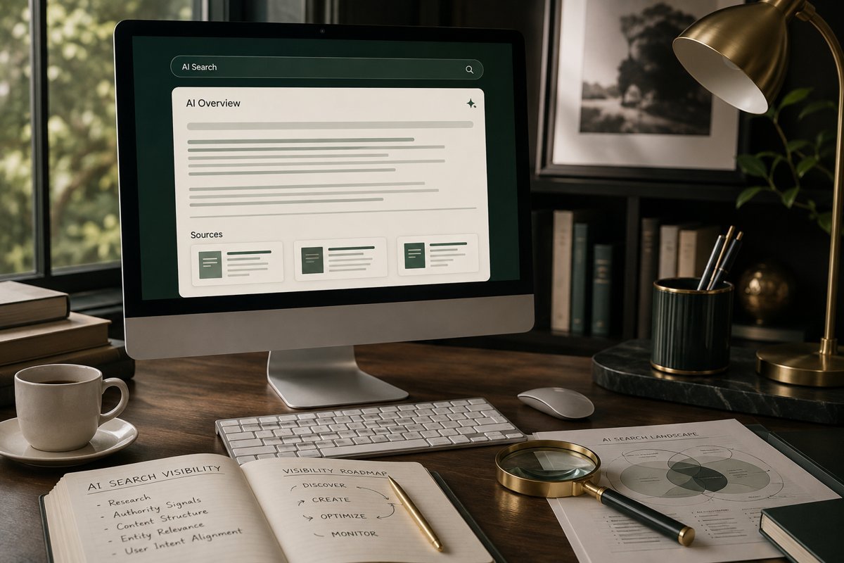 AI search visibility — illustrative creative and working environment