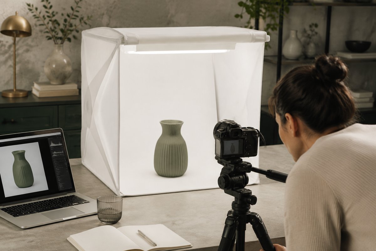Product photography light tent with unbranded consumer product
