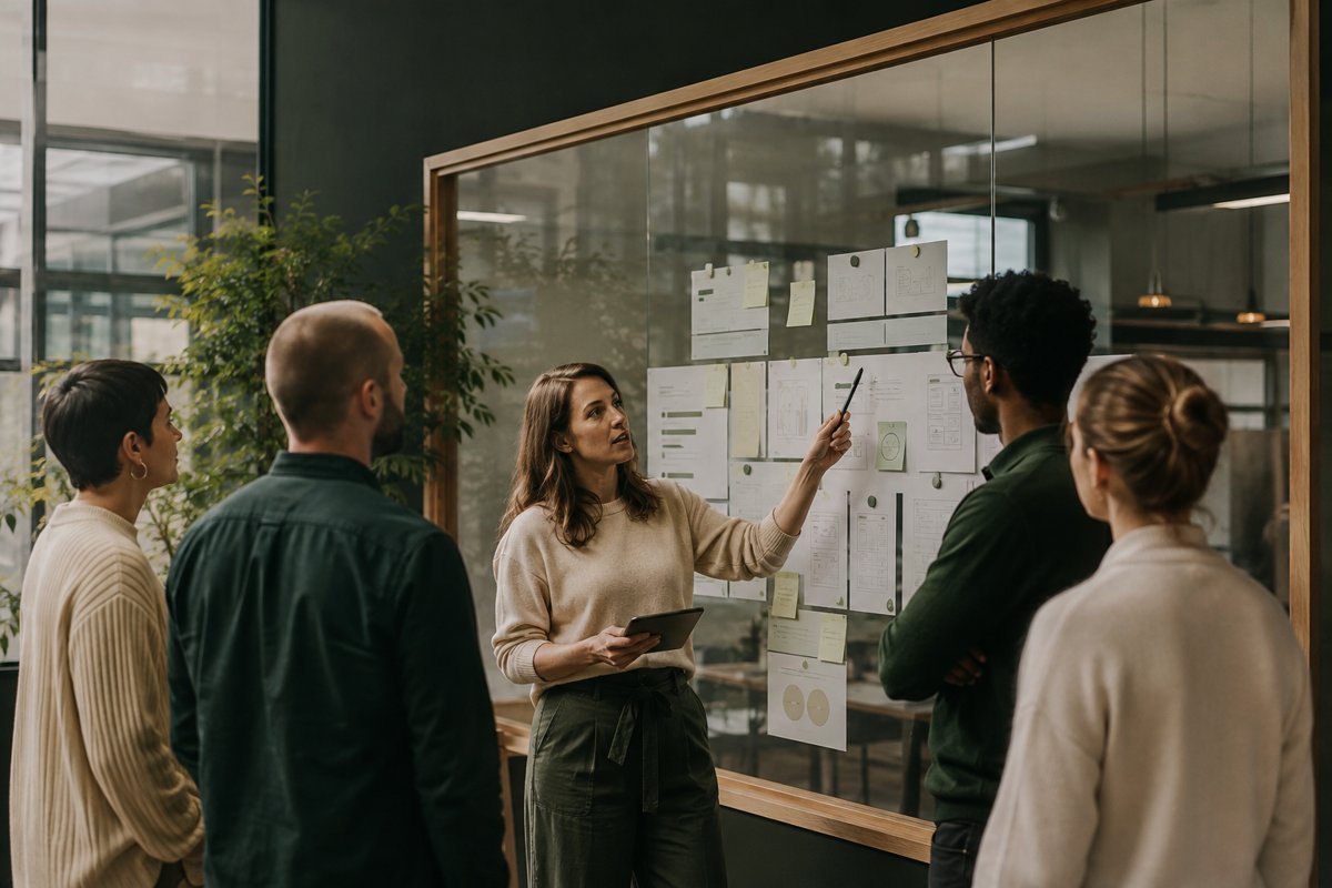 Weekly team standup around a clear project board