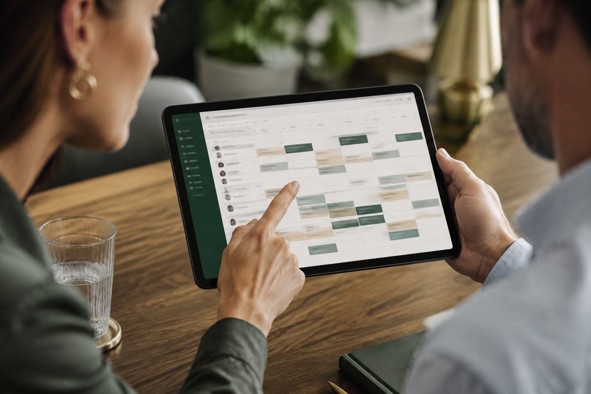 Team calendar and shift planning on a tablet
