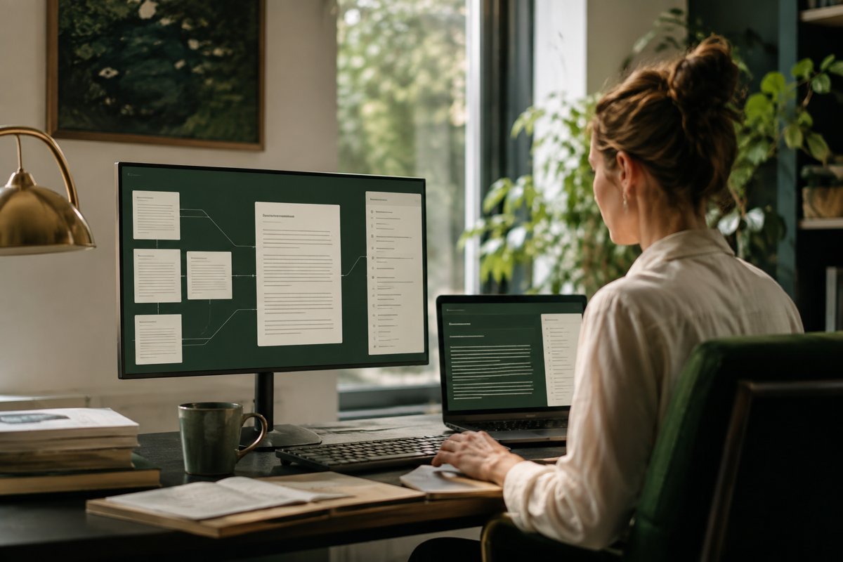 Research workspace connecting evidence documents to generated summaries