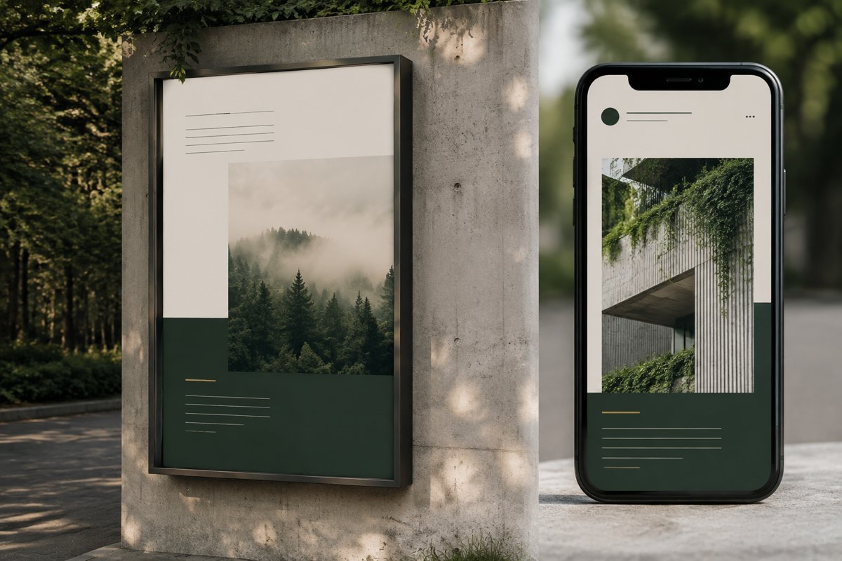 Outdoor poster mockup and matching social advertisement displayed side by side
