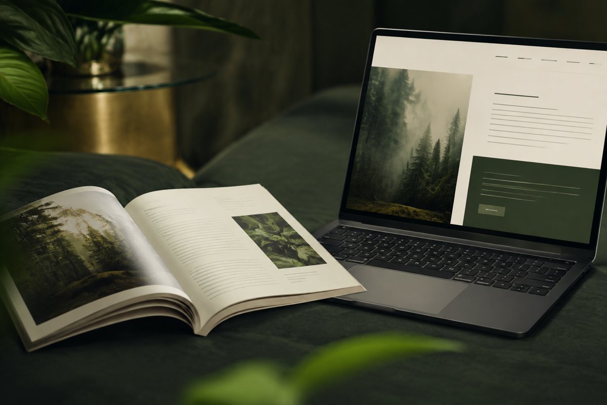 Close-up magazine feature and website reference displayed together