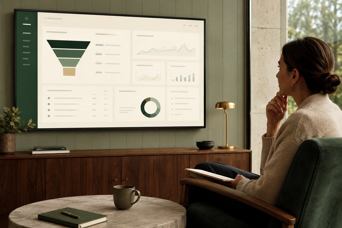 Campaign review dashboard with conversion funnel visualisation