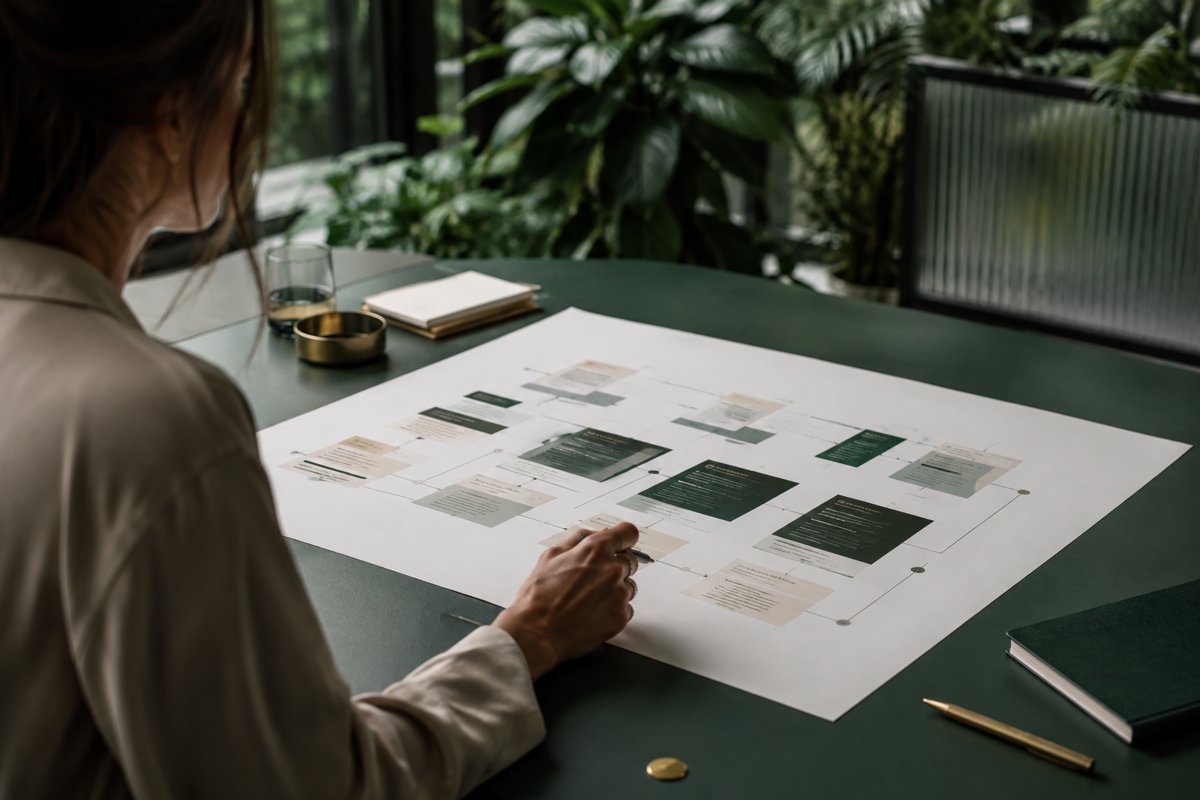 Editorial roadmap with connected content themes and priorities