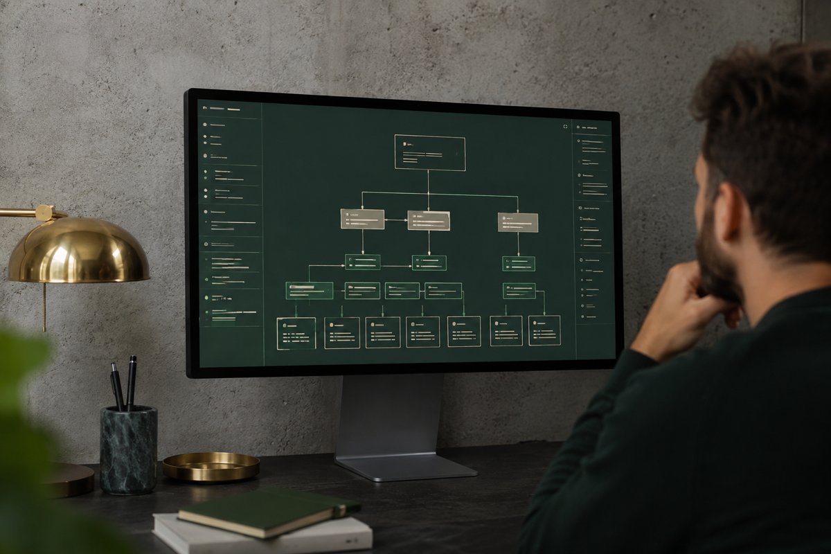 Website crawl architecture diagram on a technical workstation