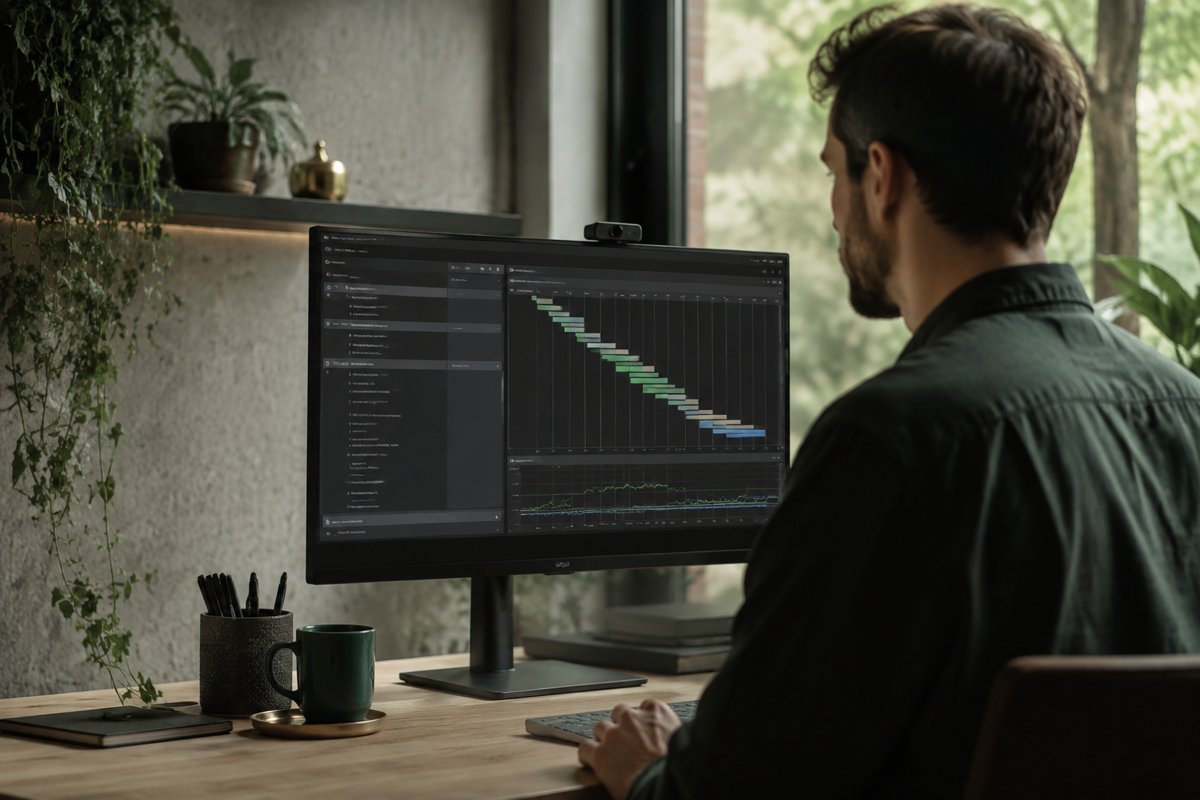 Developer examining page performance waterfall on monitor