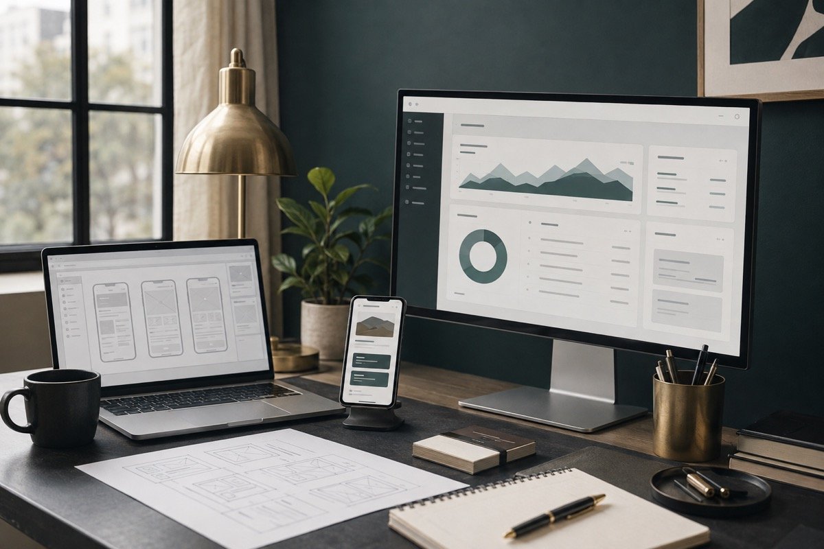 Branding, packaging and digital design workspace