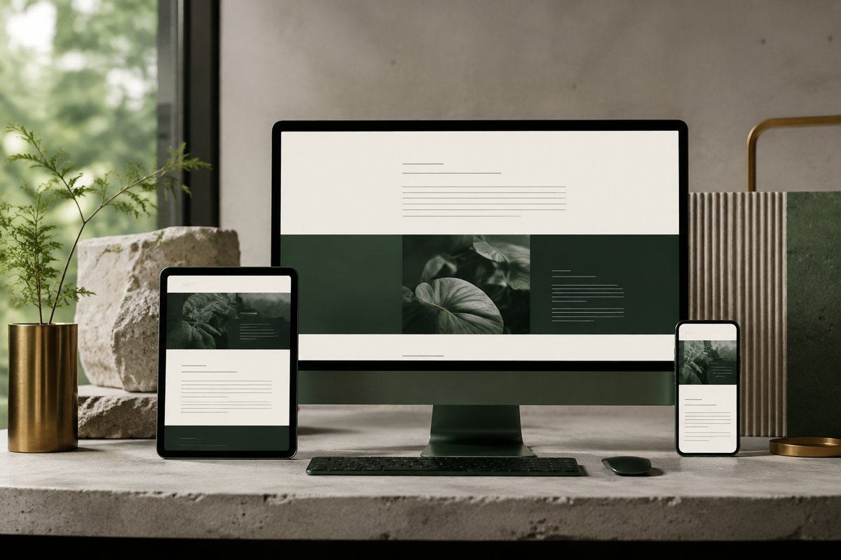 Responsive website on tablet and mobile beside desktop