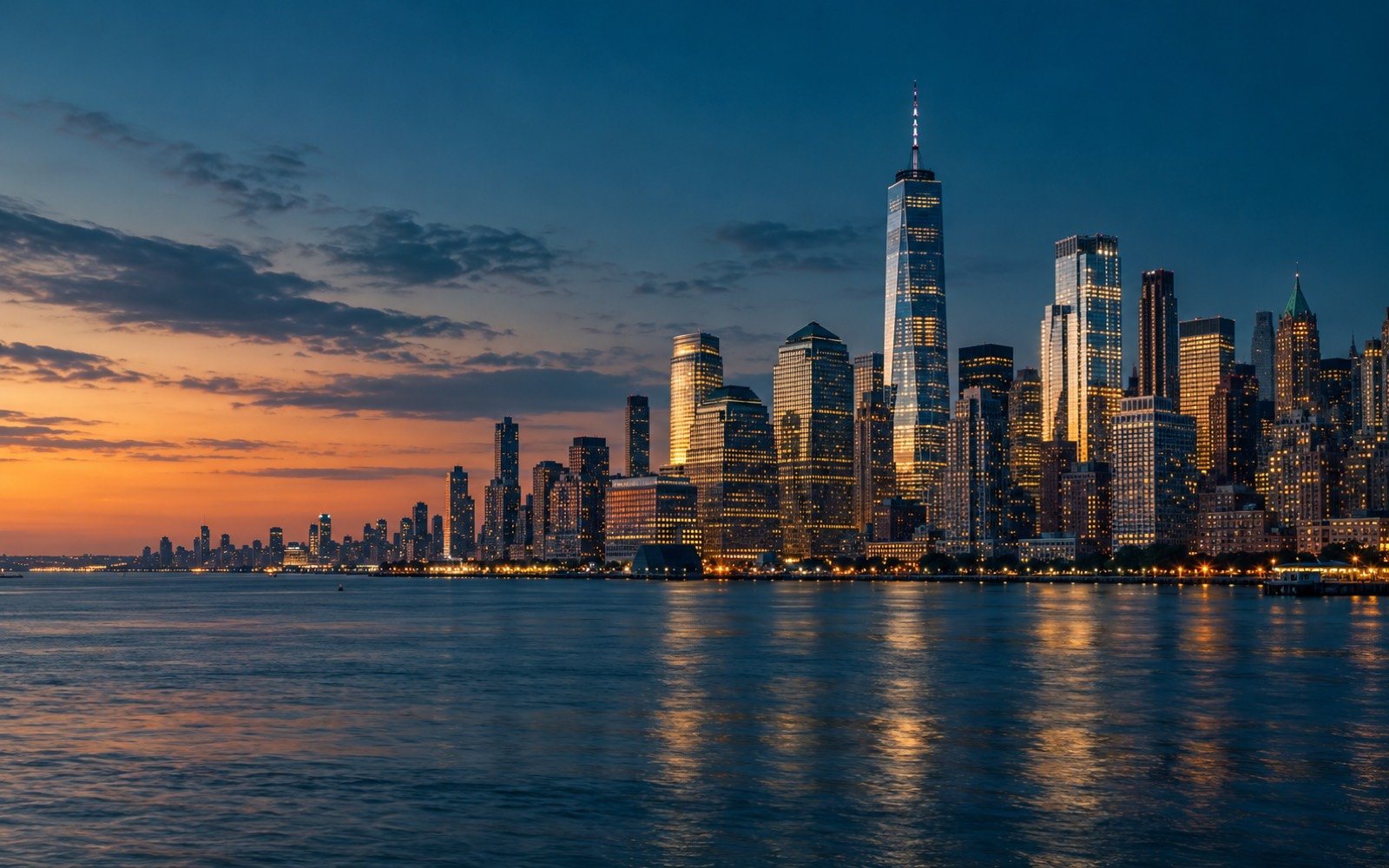 United States skyline at dusk
